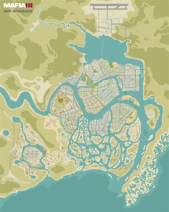 Large detailed map of New Bordeaux city, Mafia 3