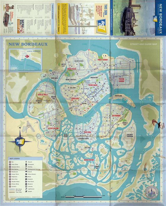 Large detailed map of New Bordeaux, Mafia 3