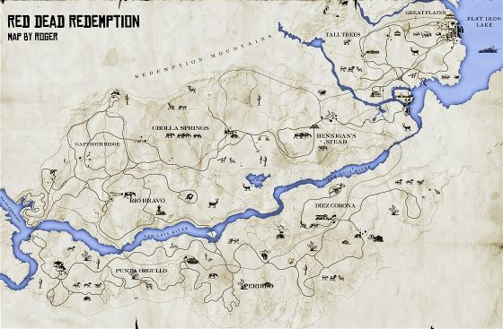 Large detailed map of Red Dead Redemption World