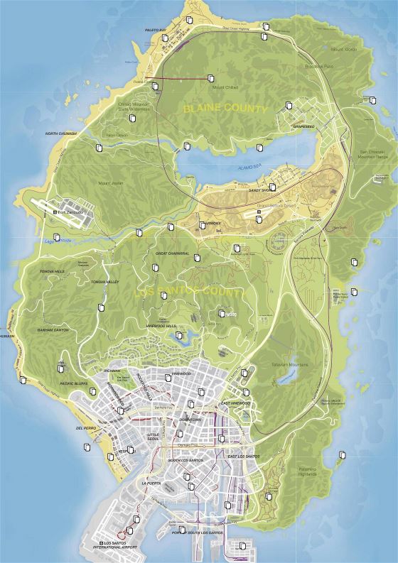 Large detailed road map of GTA 5