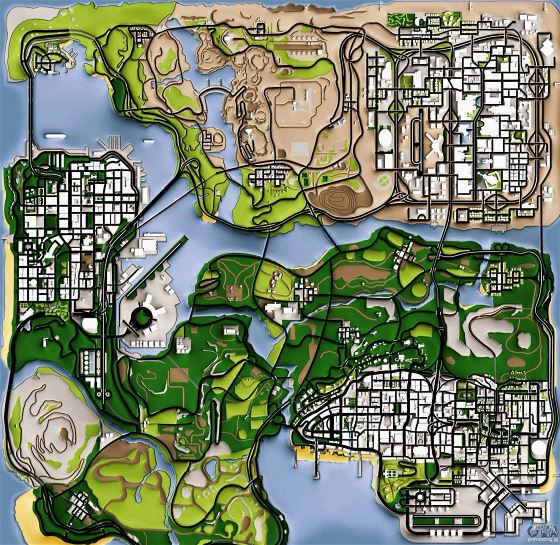 Large detailed road map of GTA San Andreas