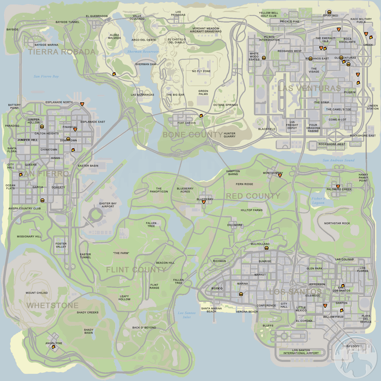 Road map of GTA San Andreas | Games | Mapsland | Maps of the World