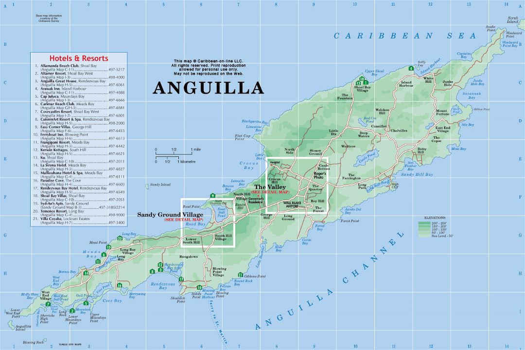 Large detailed hotels and resorts map of Anguilla