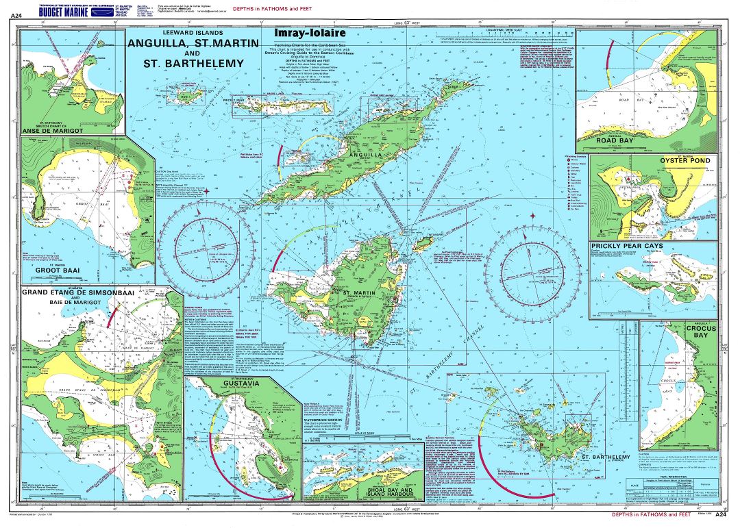 Large detailed topographical and nautical map of Anguilla, St. Martin and St. Barthelemy