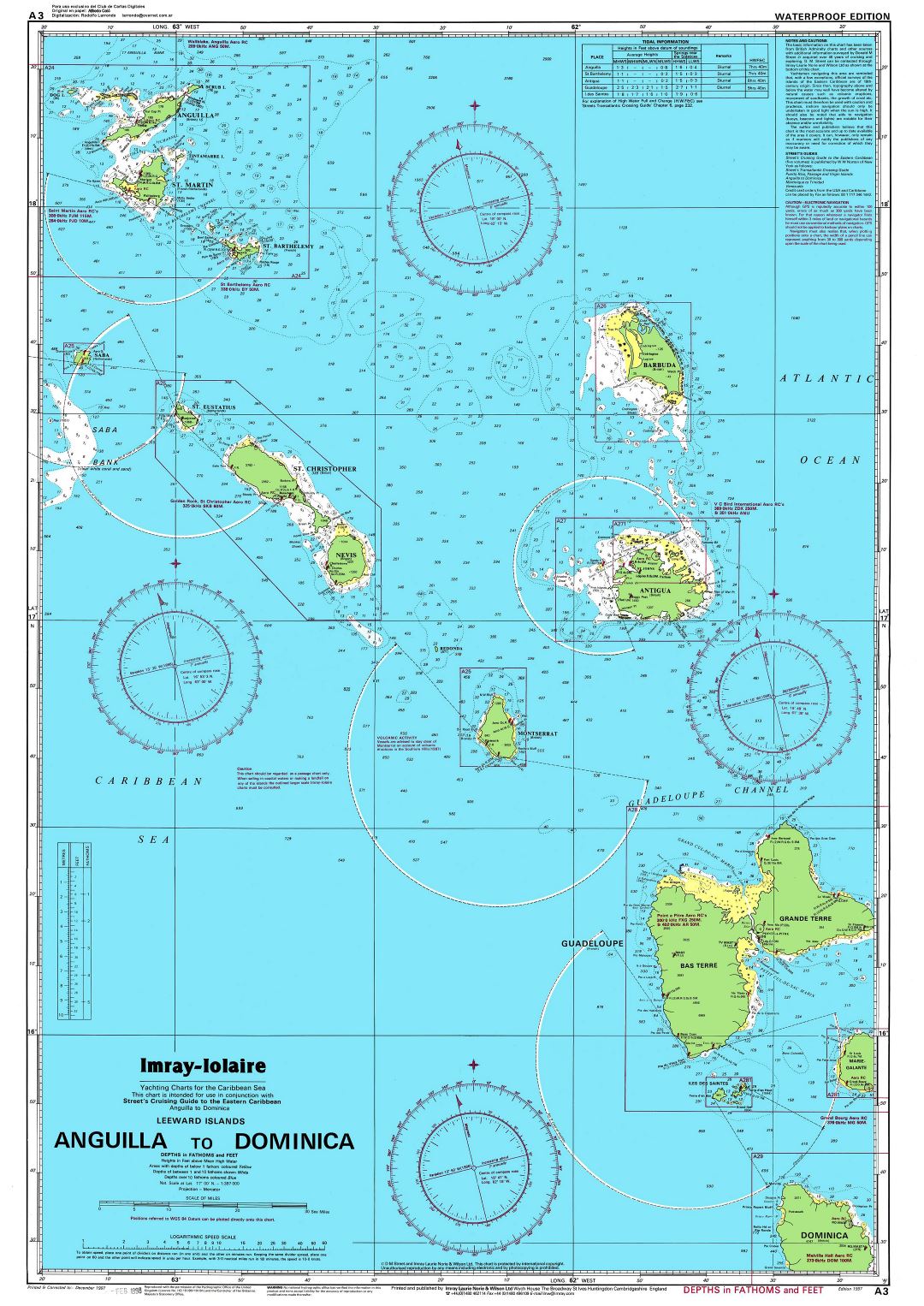 Large detailed topographical and nautical map of Anguilla to Dominica