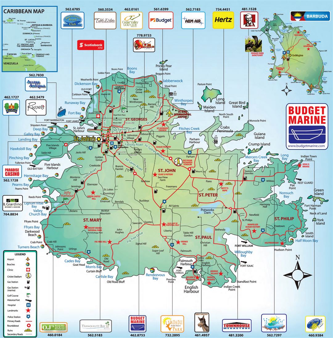 Large Tourist Map Of Antigua With Roads And Other Marks Small 