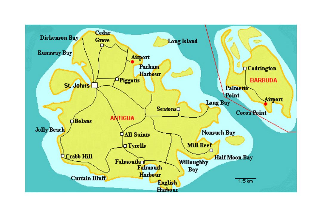 Road map of Antigua and Barbuda
