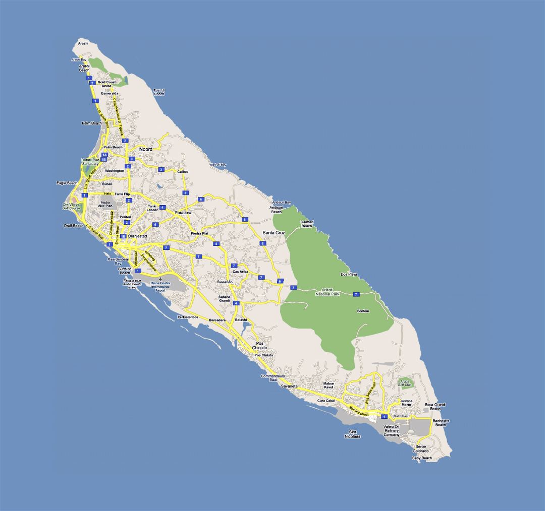 Large road map of Aruba