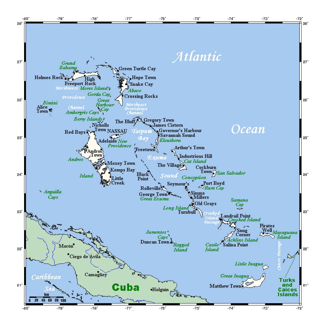 Detailed map of Bahamas with cities