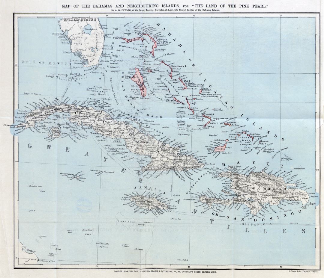 Large detailed map of the Bahamas and neighbouring islands