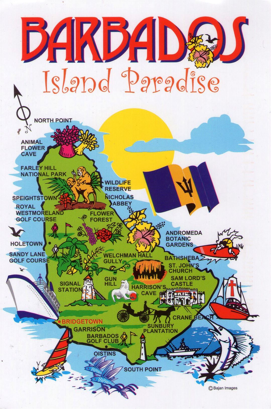 Large Barbados travel illustrated map