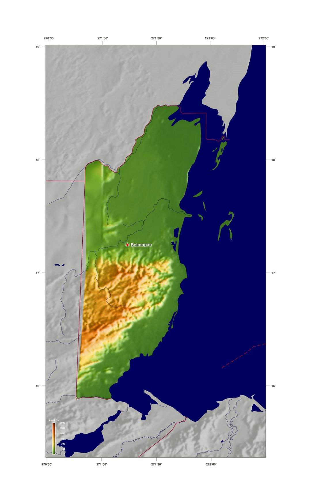 Detailed elevaton map of Belize