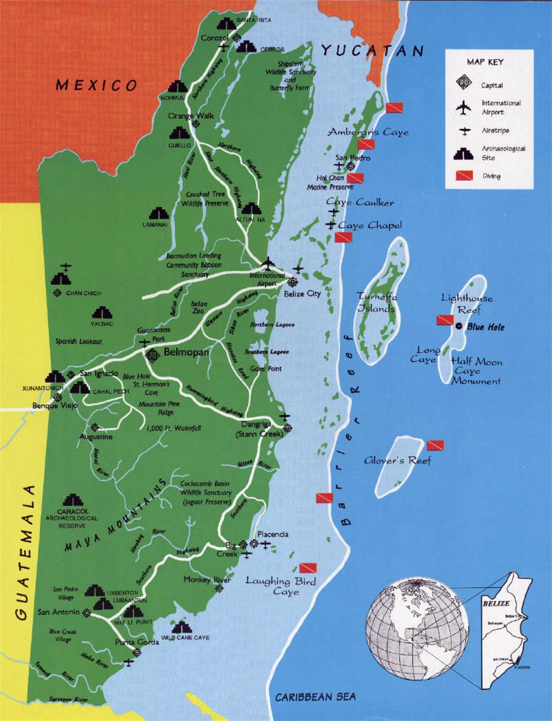 Detailed travel map of Belize