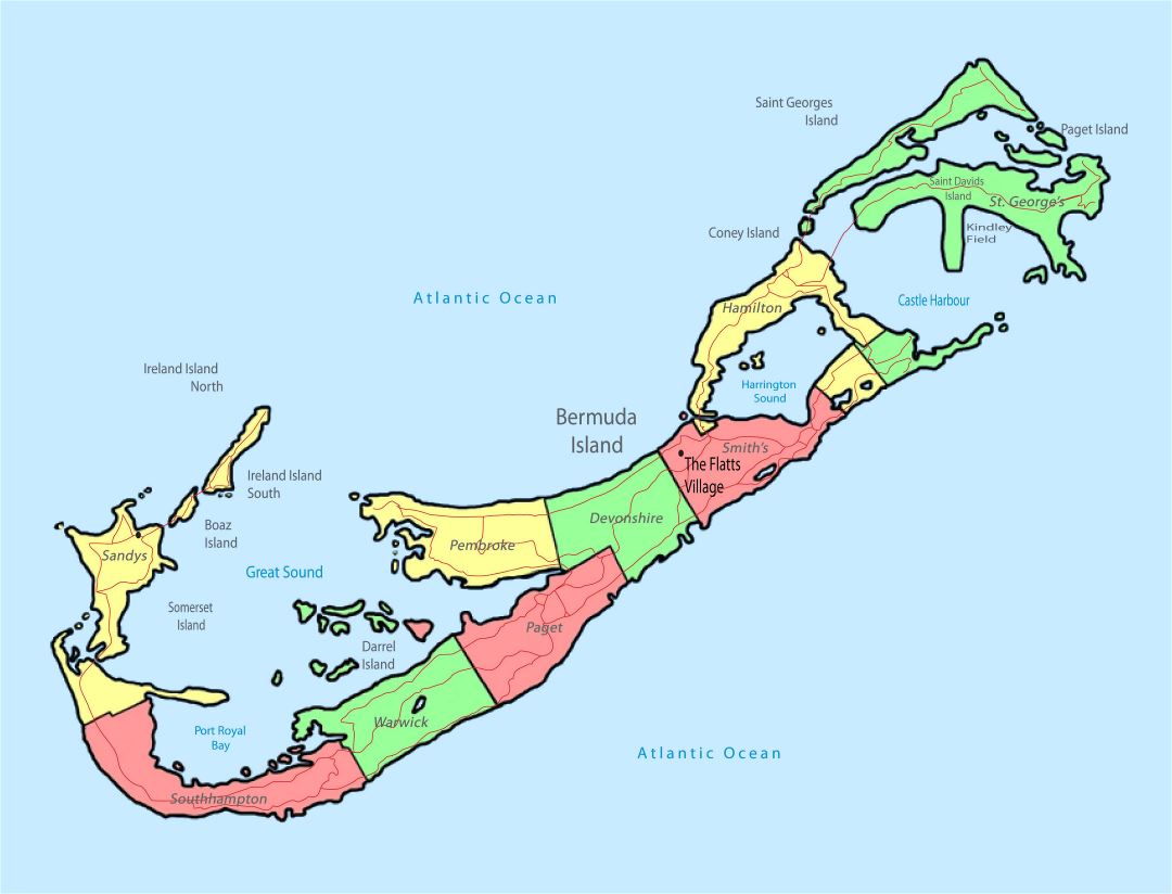 Large detailed administrative map of Bermuda