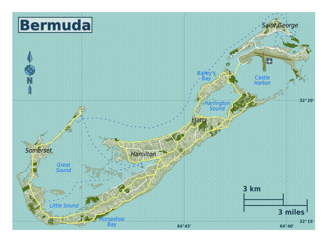 Large detailed road map of Bermuda