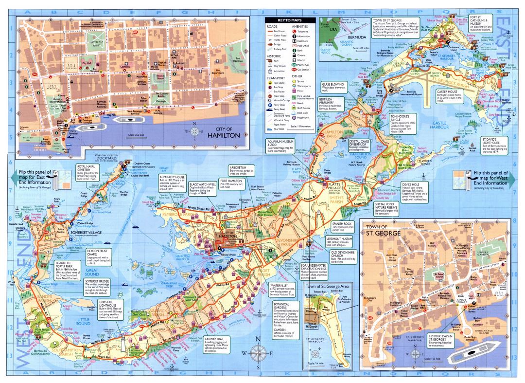 Large road and tourist map of Bermuda