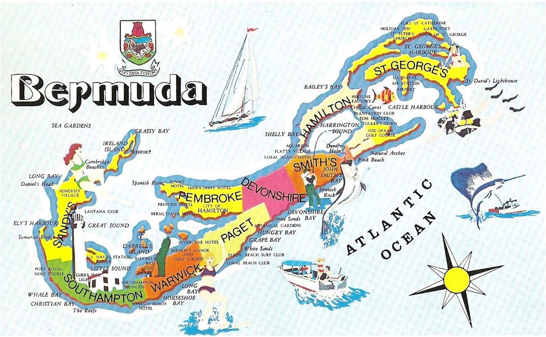 Large travel illustrated map of Bermuda