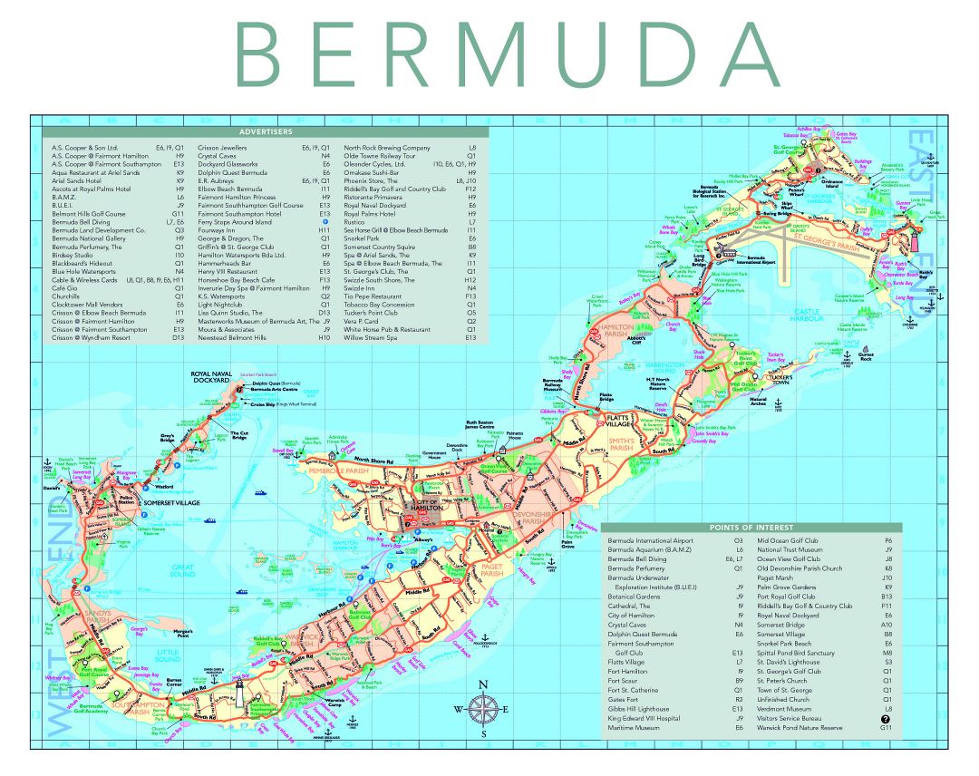 Large travel map of Bermuda