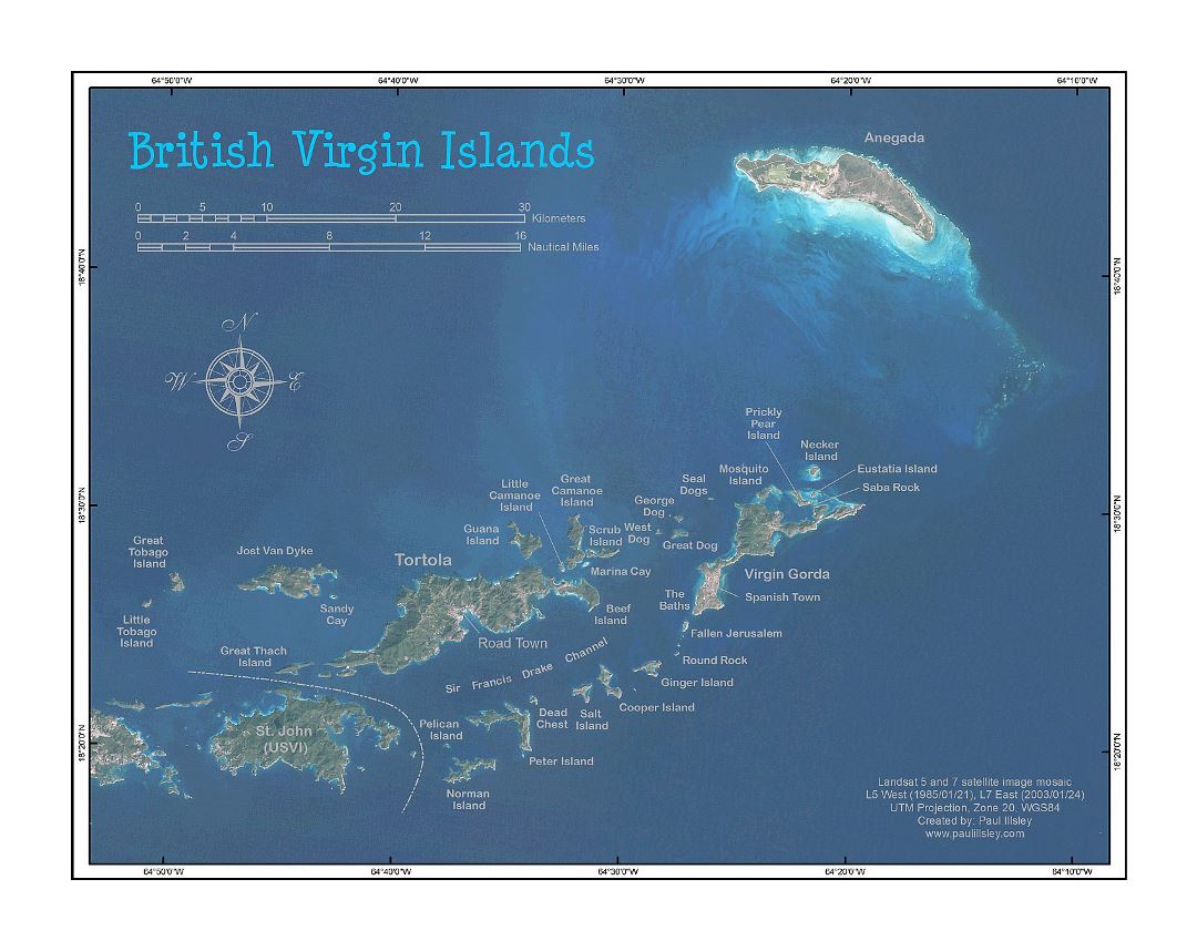 Large satellite map of British Virgin Islands