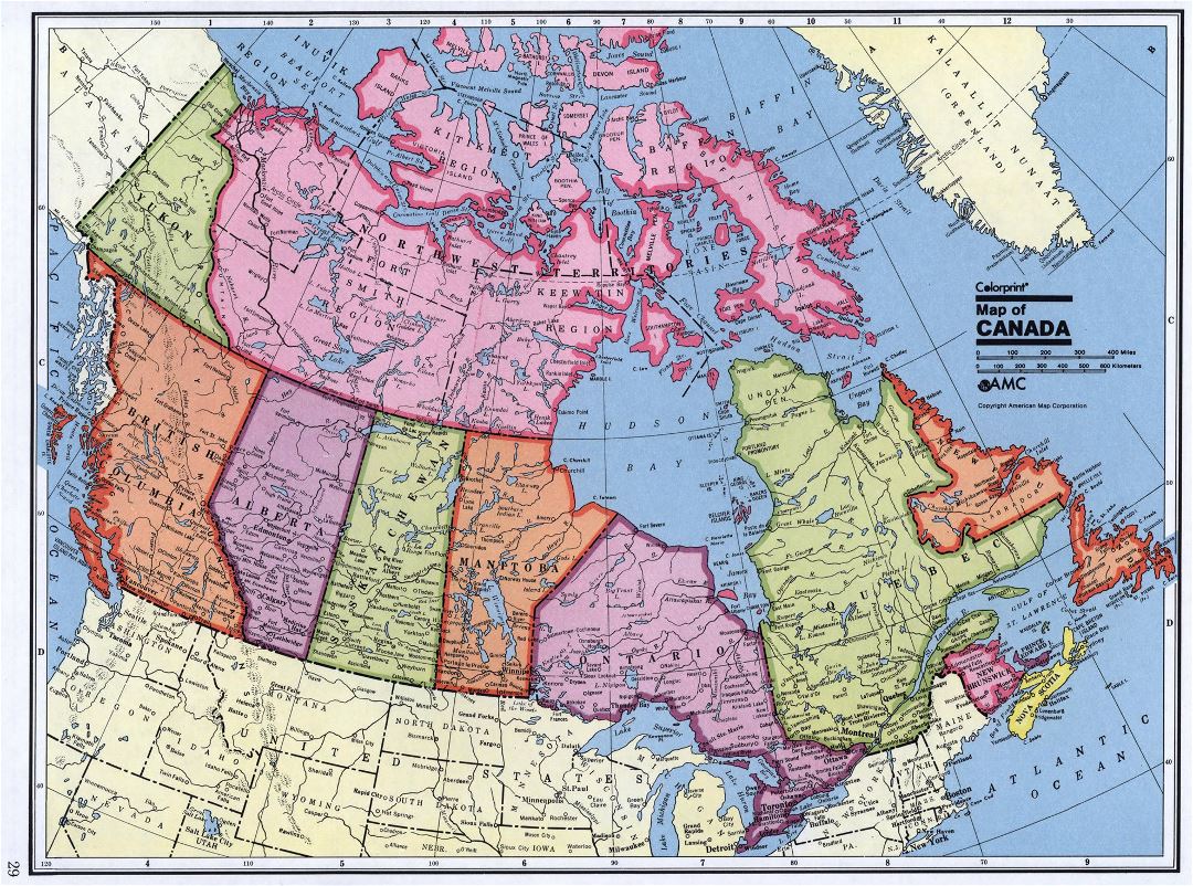 Detailed administrative map of Canada
