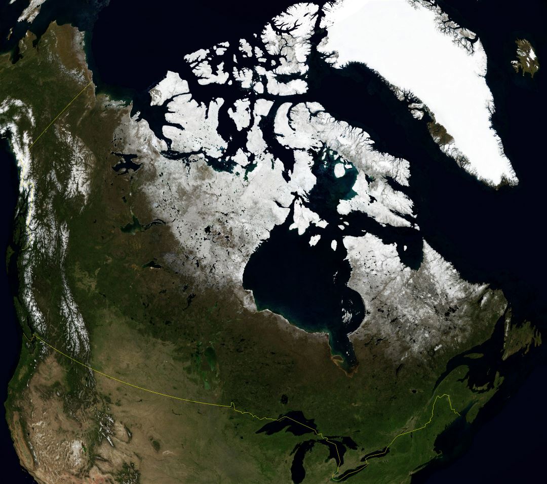 Large detailed satellite map of Canada
