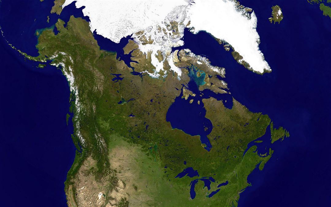 Large satellite map of Canada