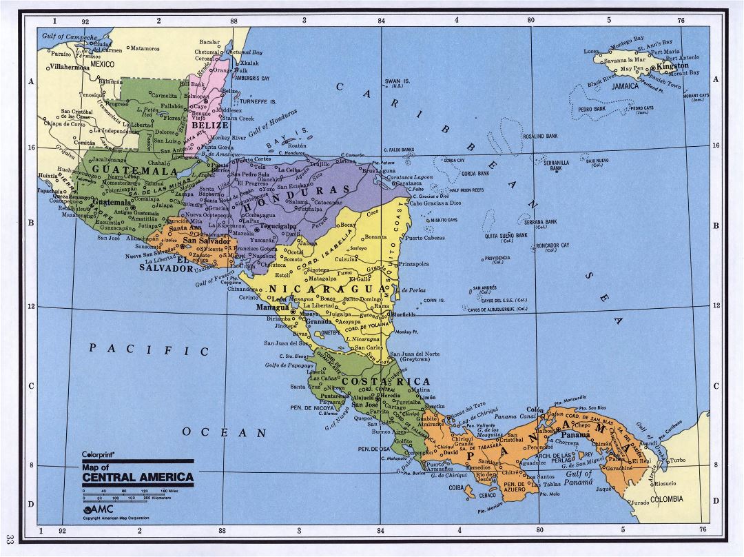 Detailed political map of Central America
