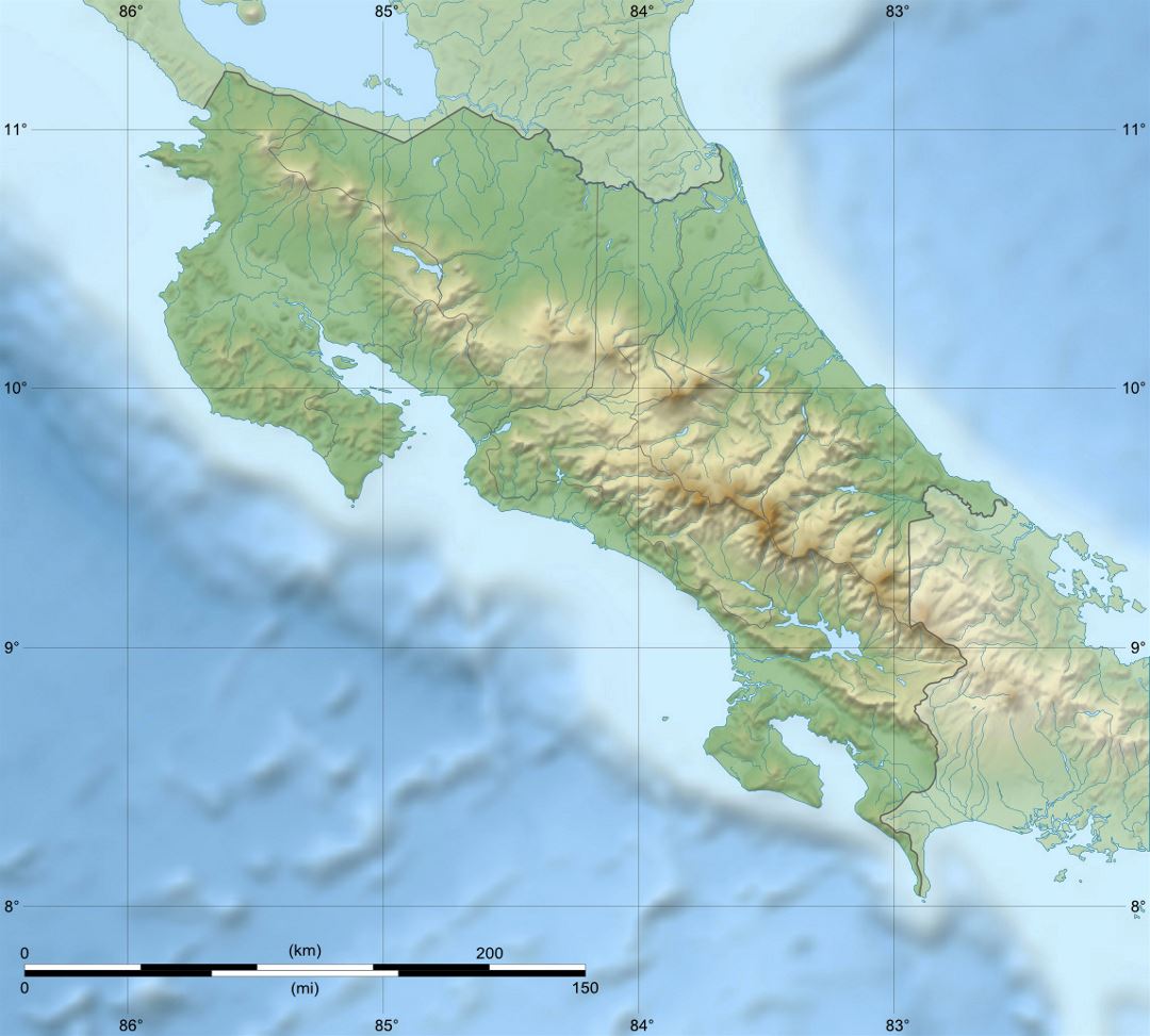 Detailed relief map of Costa Rica