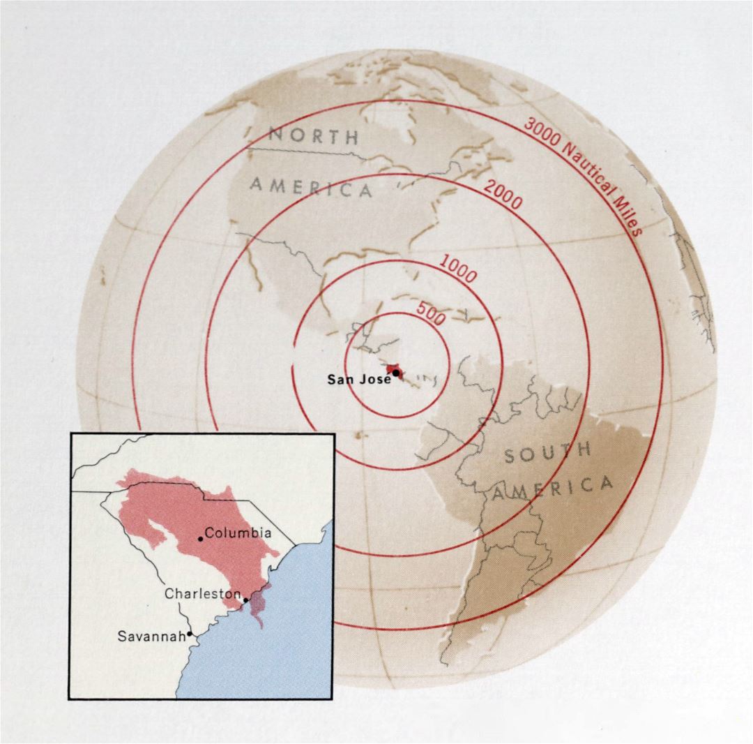 Large location map of Costa Rica - 1970