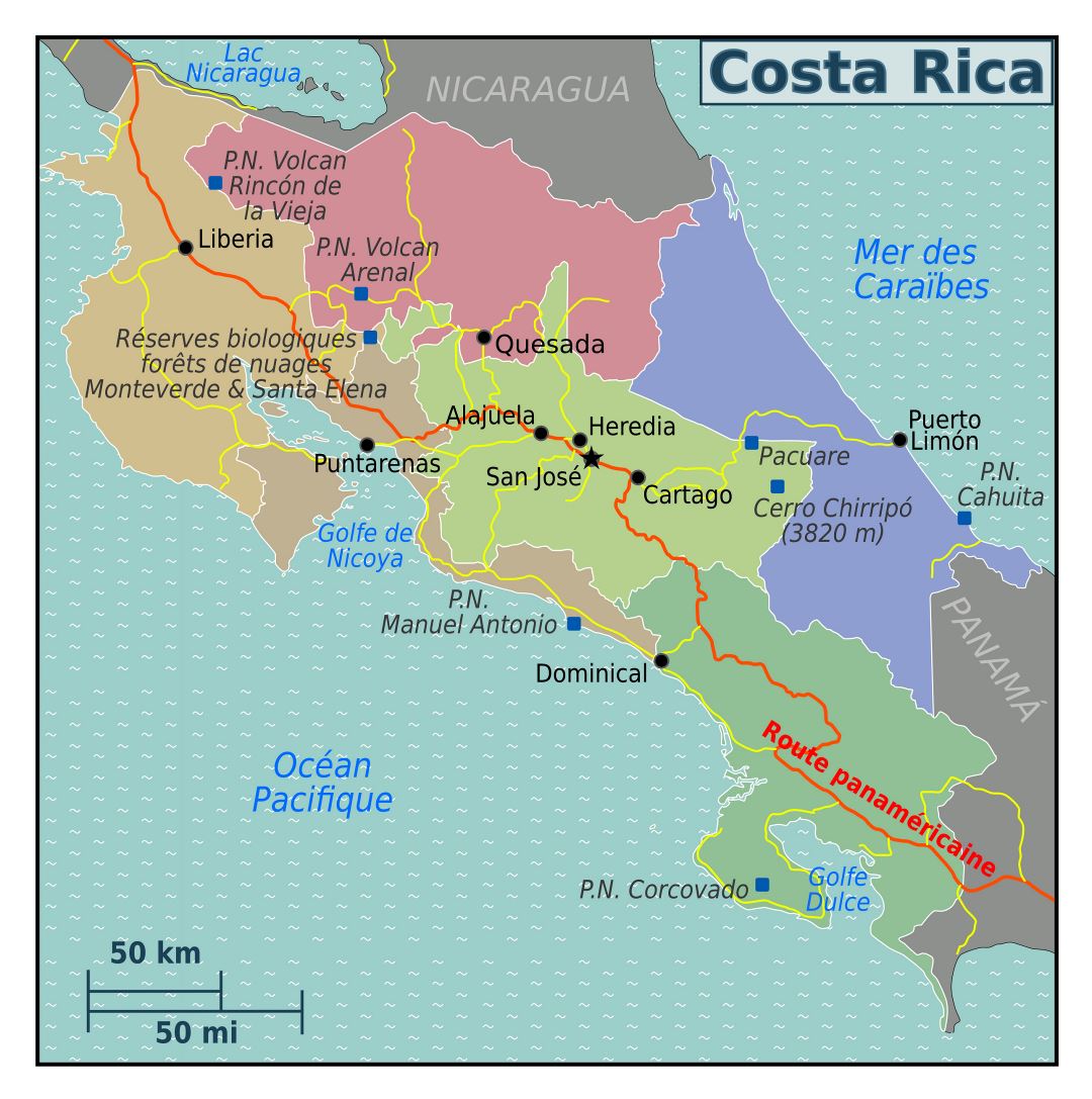 Large regions map of Costa Rica