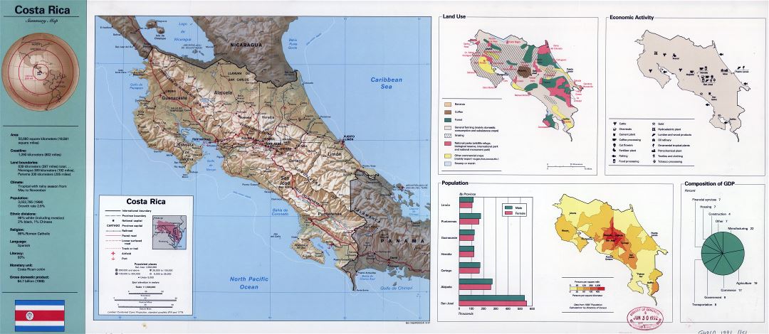 Large scale summary map of Costa Rica - 1991
