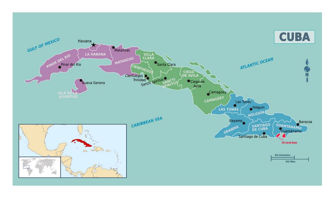 Detailed regions map of Cuba