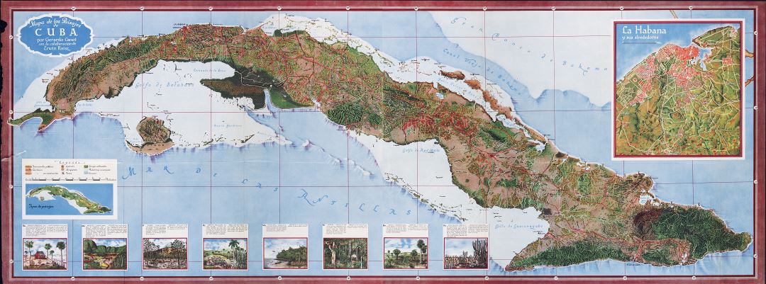 Large detailed map of Cuba with relief and other marks - 1949