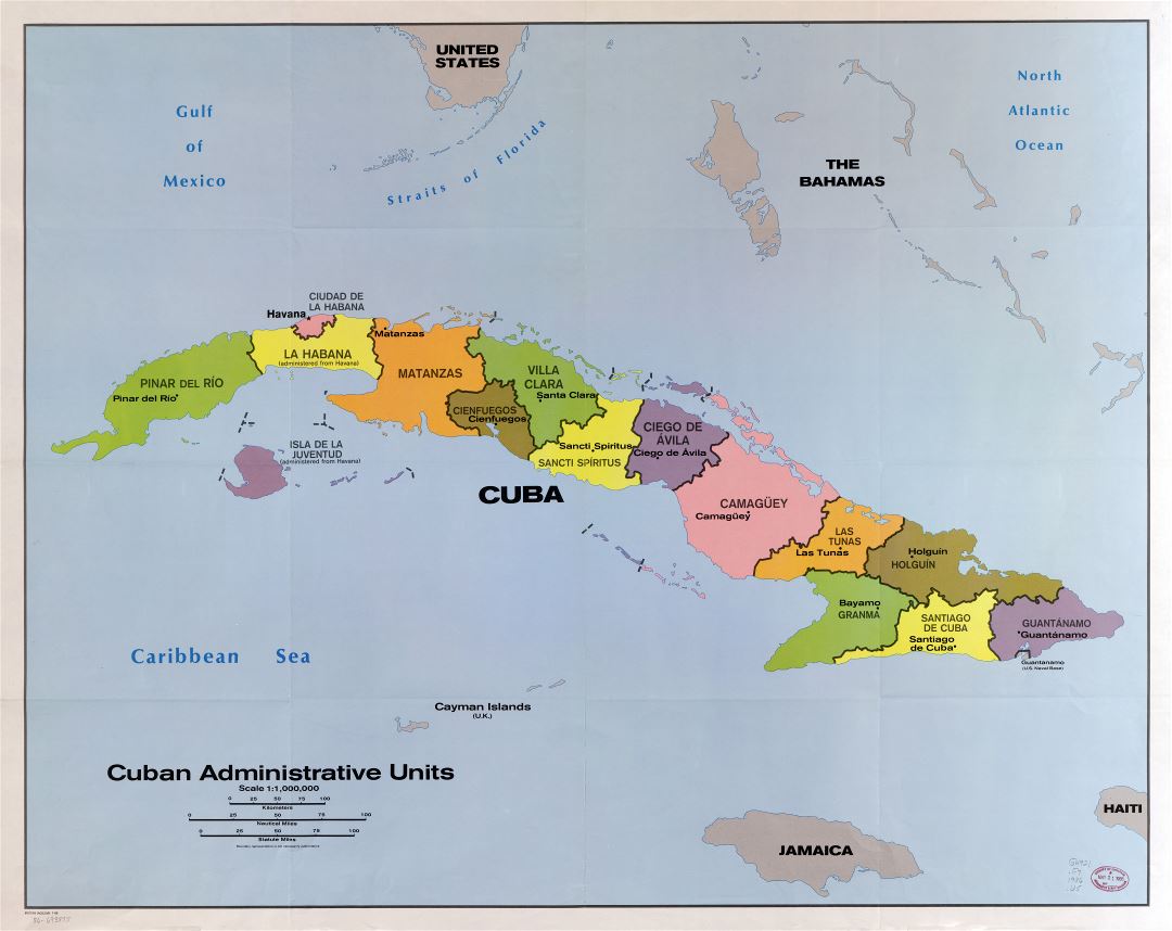 Large detailed map of Cuban administrative units - 1986