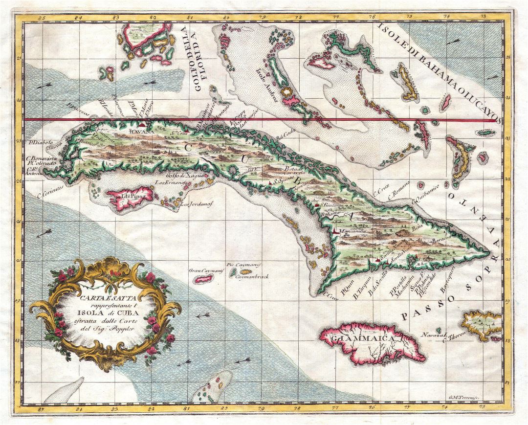 Large detailed old map of Cuba - 1763