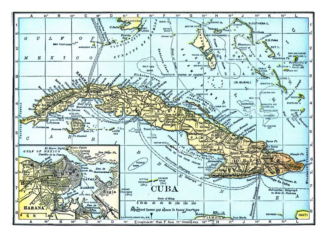 Large detailed old map of Cuba with other marks