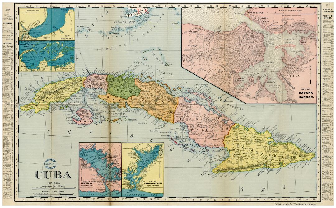 Large detailed old political and administrative map of Cuba with other marks - 1898