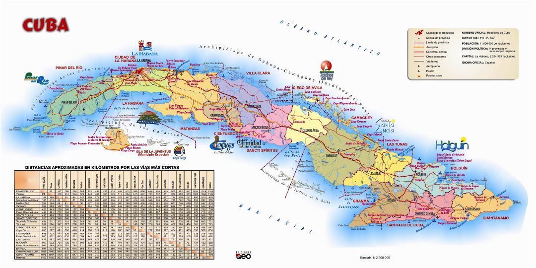 Large detailed tourist map of Cuba with other marks