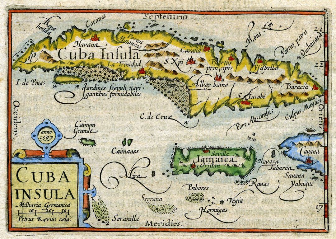 Large old map of Cuba