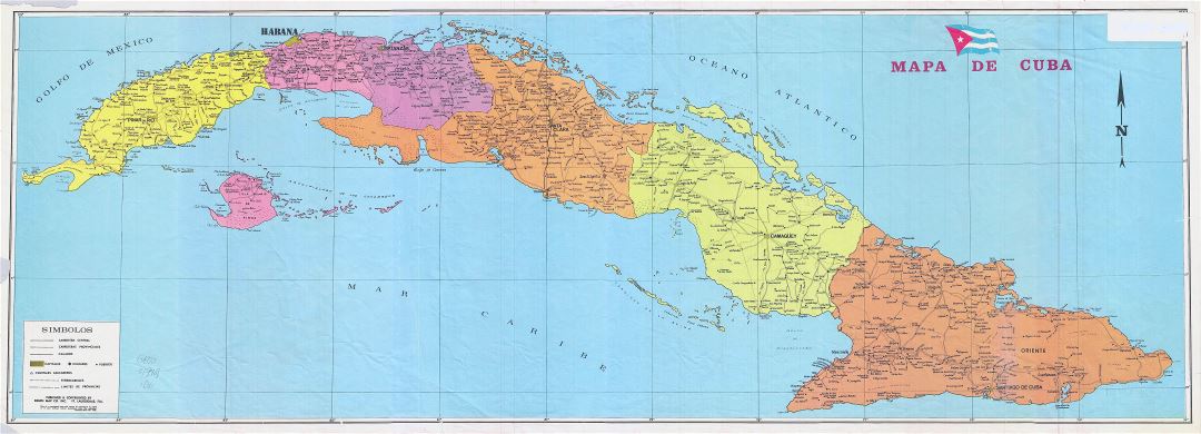 Large scale old administrative map of Cuba with roads, cities and villages - 1902