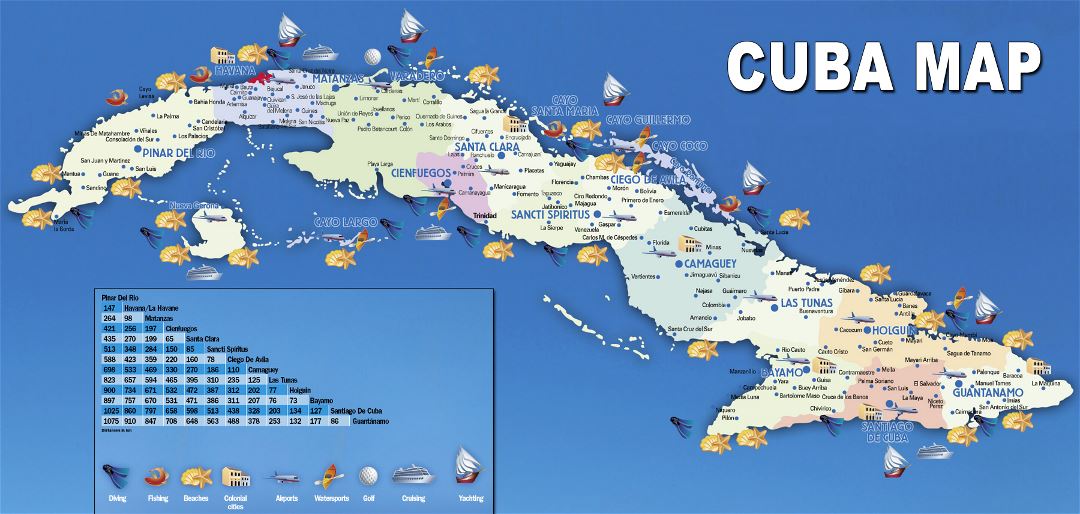 Large travel map of Cuba