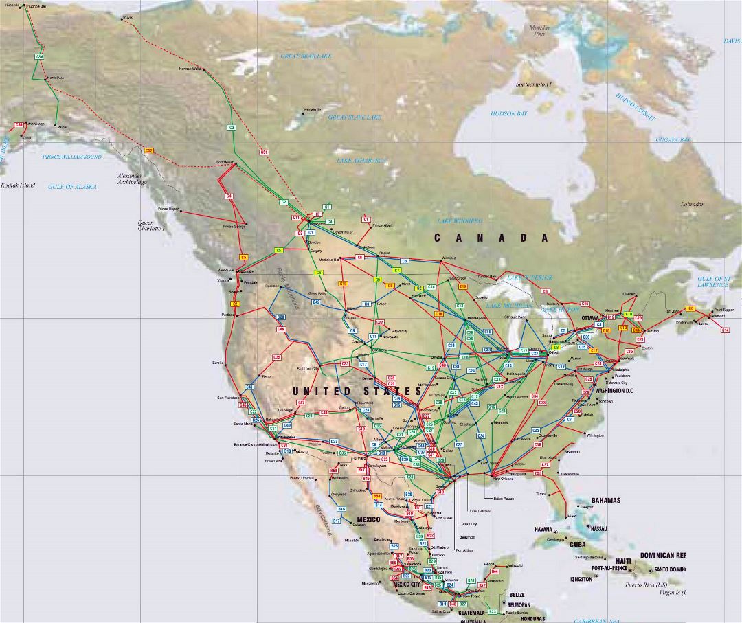 Detailed pipelinesmap of North America