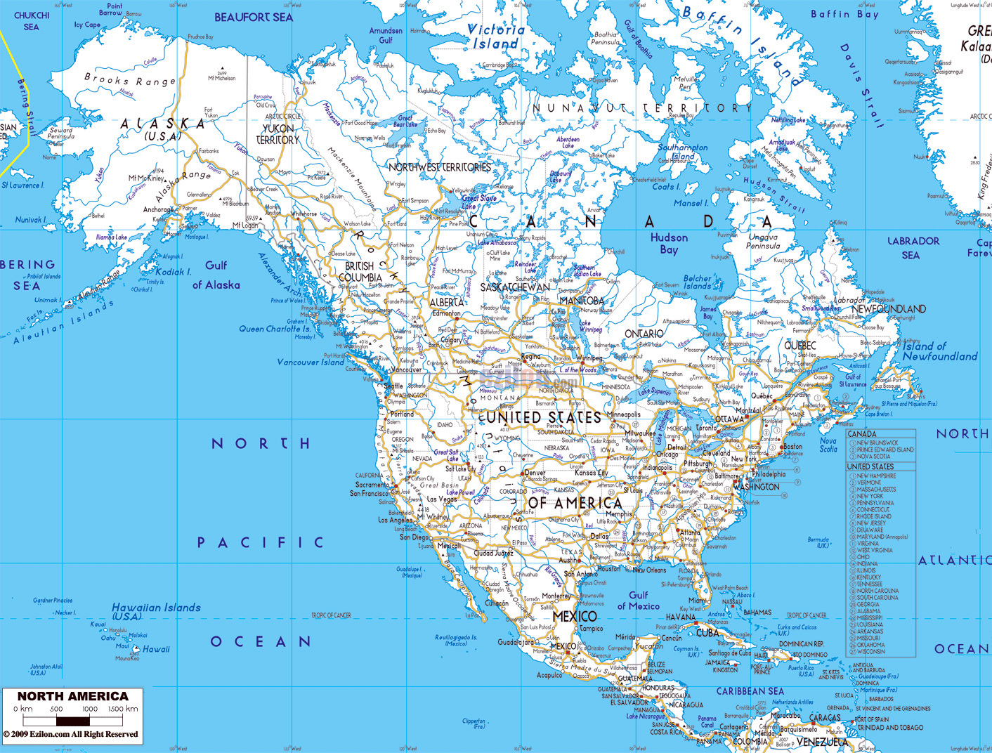 Map Of North America With Cities - Zip Code Map