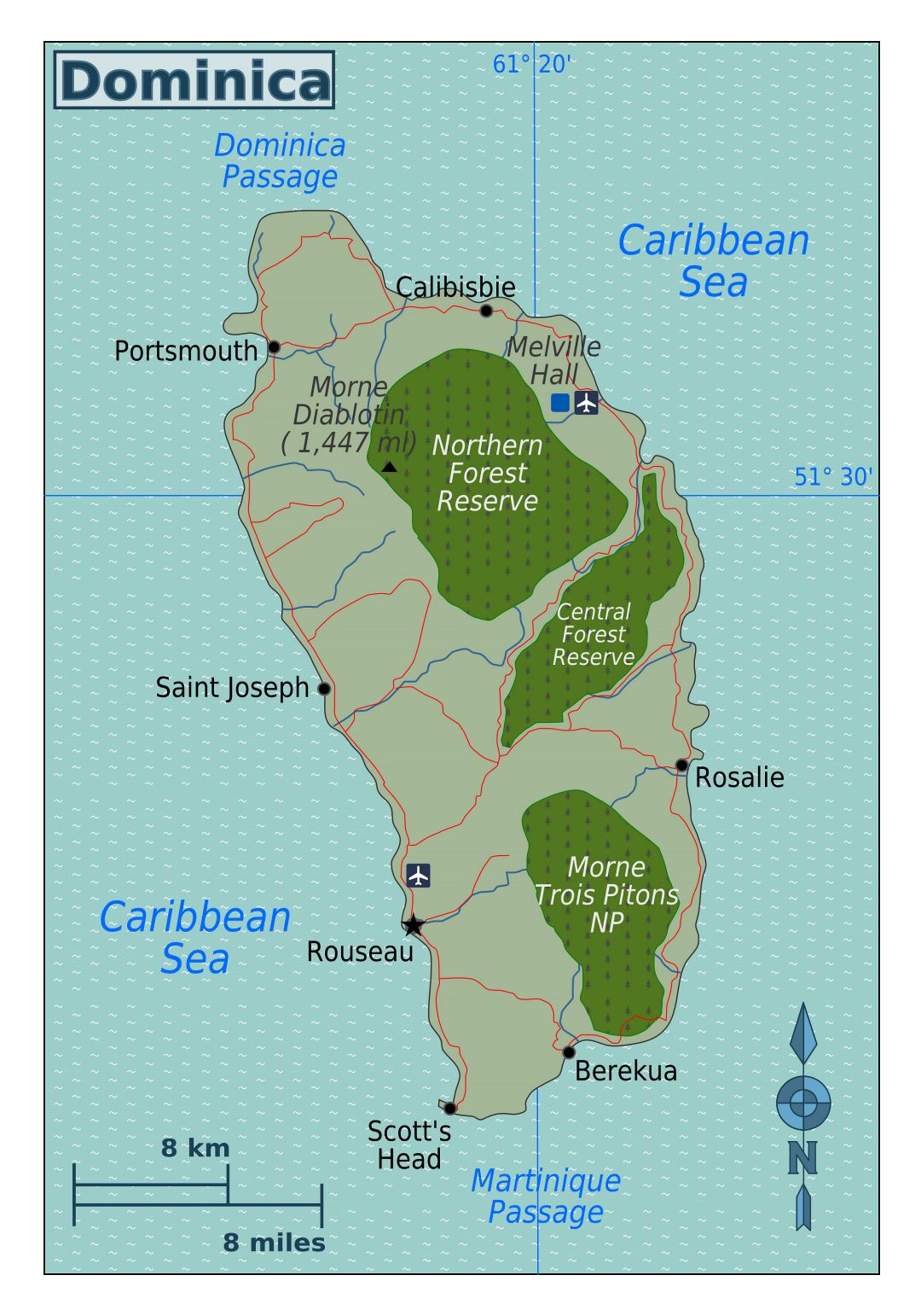 Large detailed map of Dominica