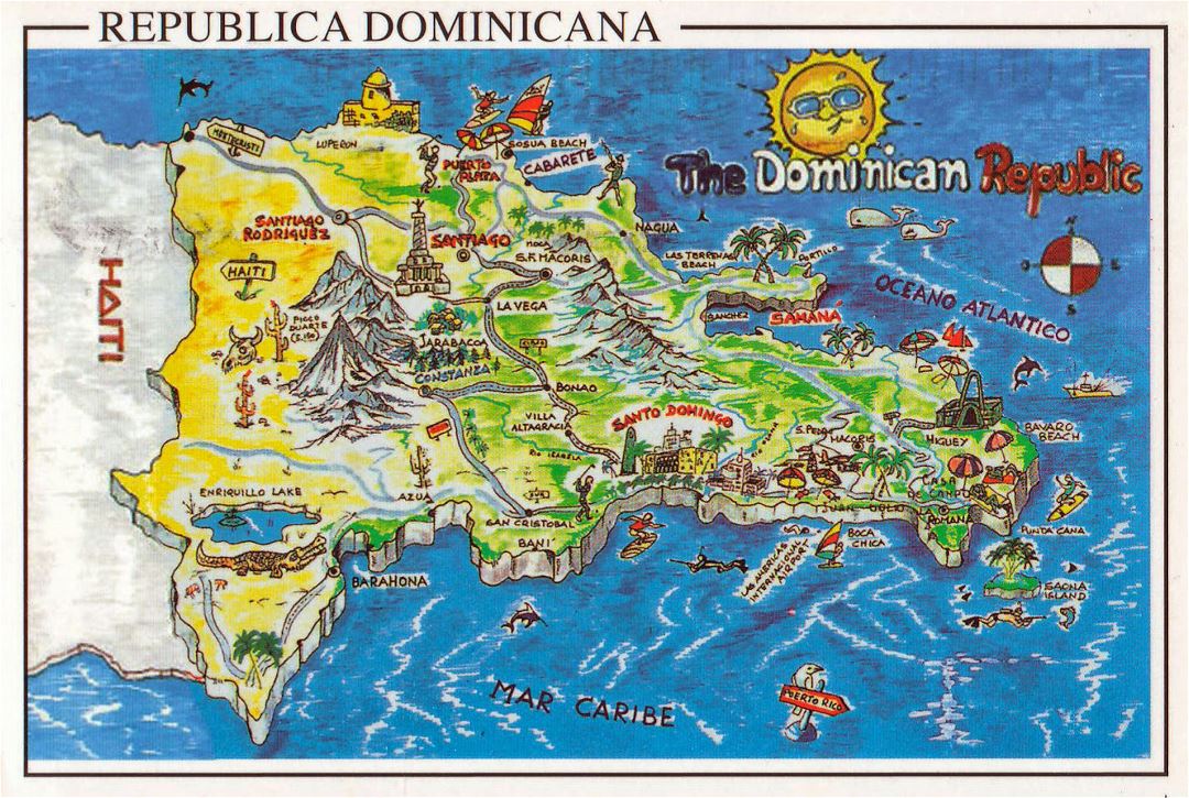 Large travel illustrated map of Dominican Republic