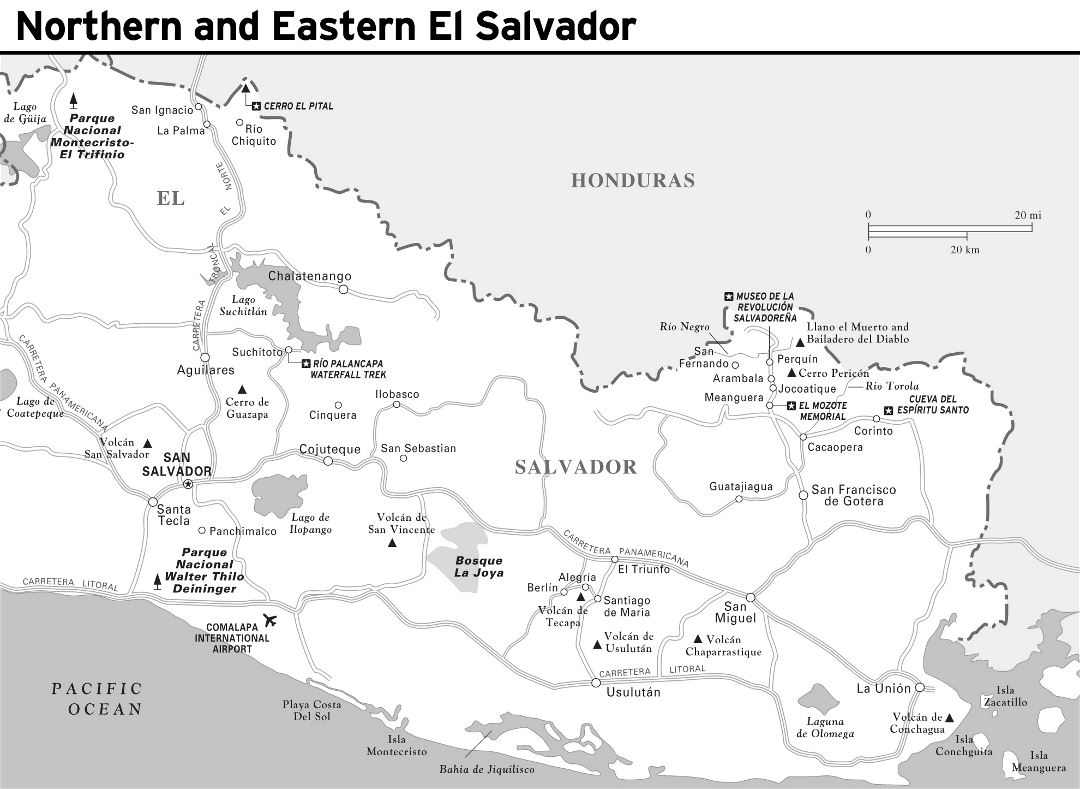 Large detailed map of Northern and Eastern El Salvador with roads and cities