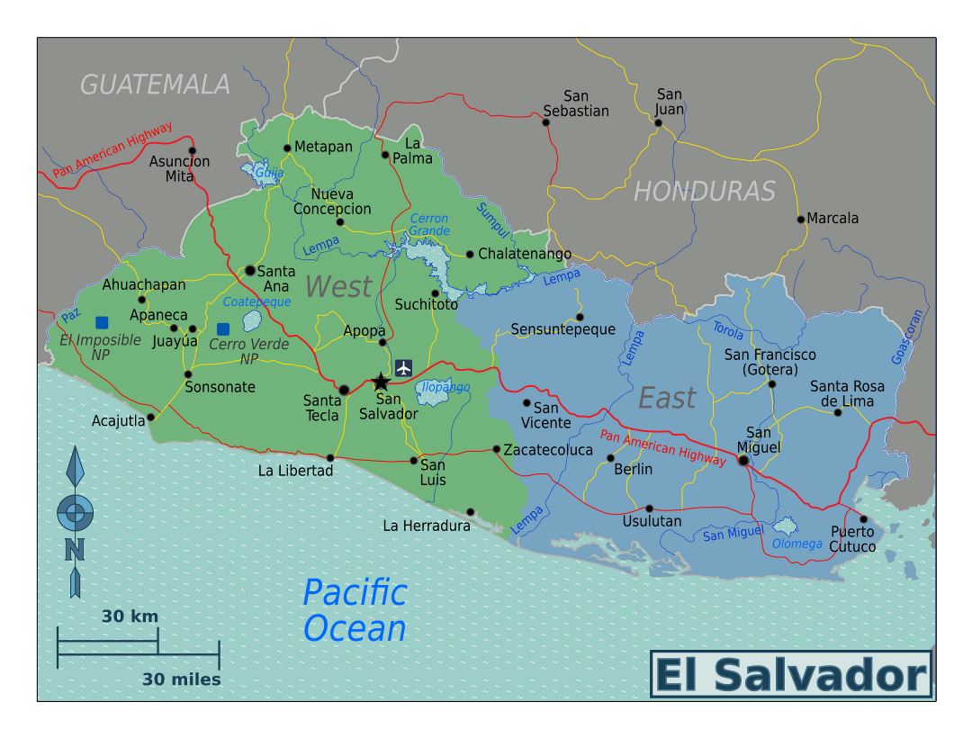 Large regions map of El Salvador