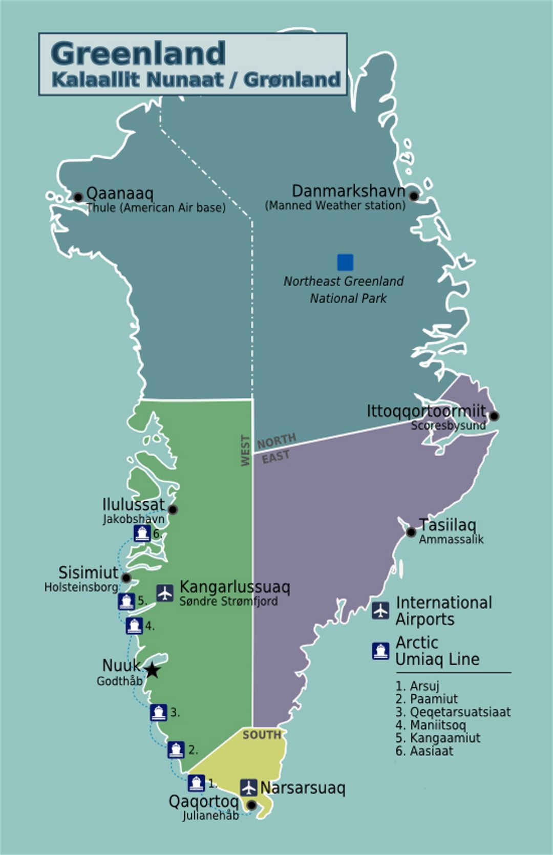 Detailed regions map of Greenland