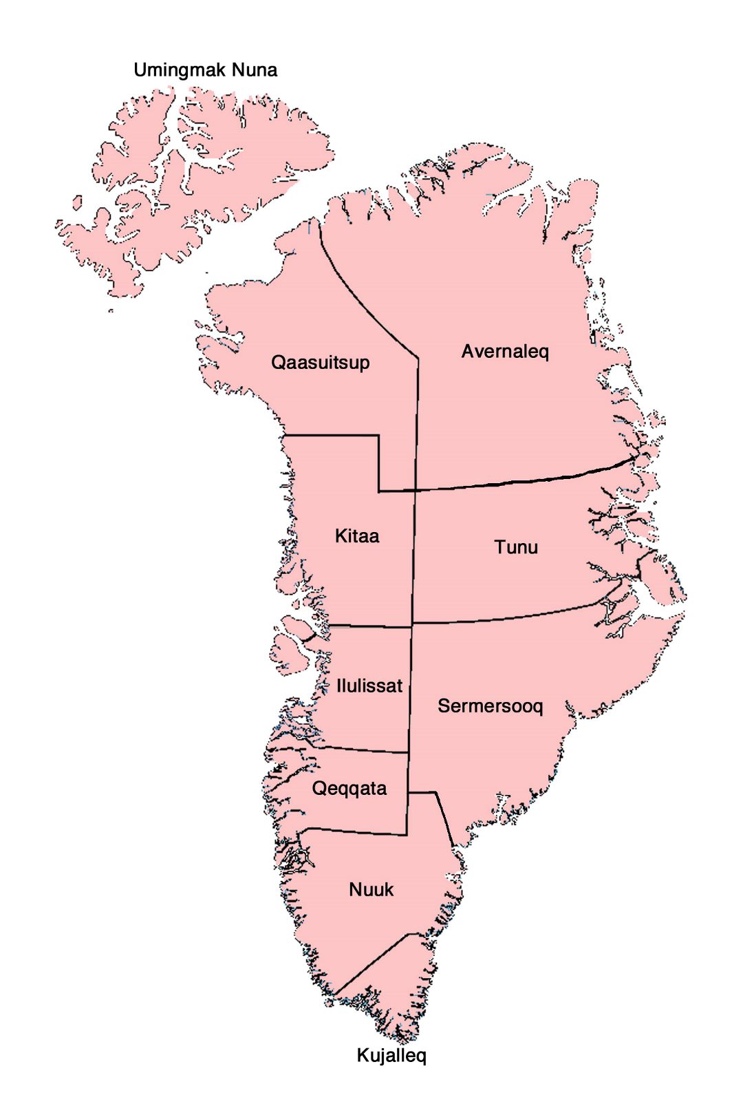 Large administrative map of Greenland