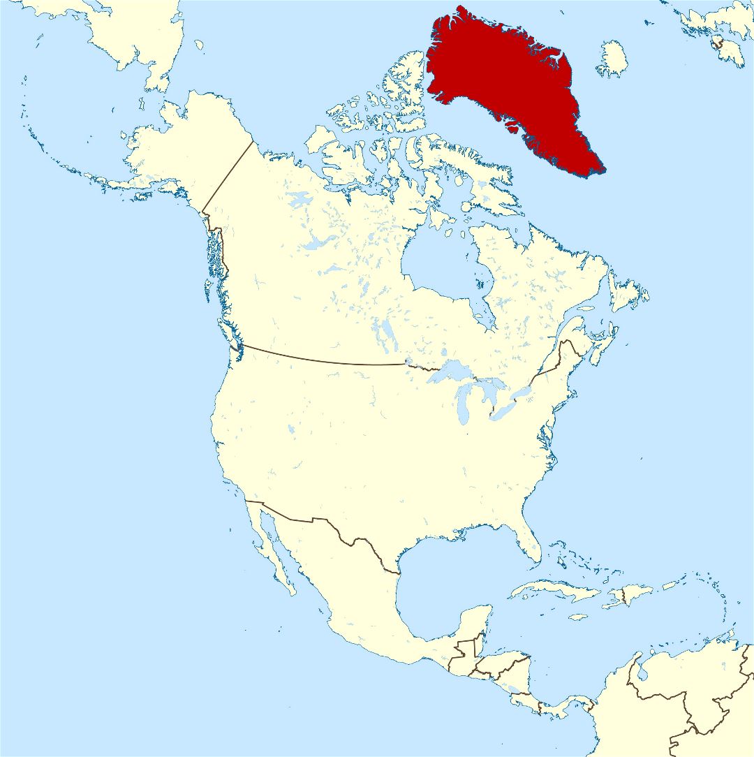 Large location map of Greenland in North America